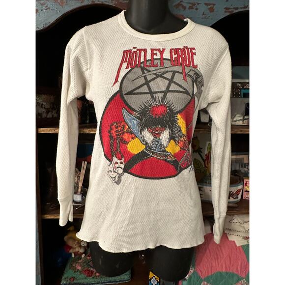 VINTAGE EIGHTIES MOTLEY CRUE ALLISTER FIEND THERMAL LONGSLEEVE BAND TEE S - Picture 1 of 7